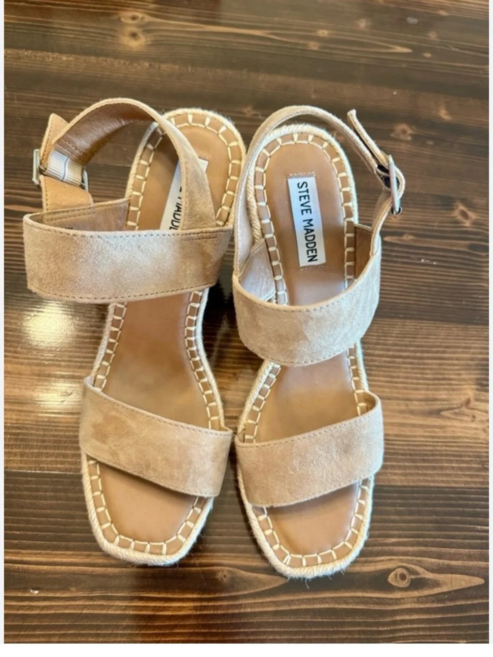 Steve Madden Taupe Suede Espadrille Wedge Sandals
